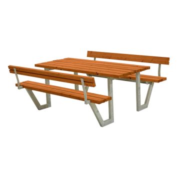 TRÄDGÅRDSMÖBEL PLUS BORD/BÄNKSET WEGA MED 2 RYGGSTÖD TEAK 177X185X76/45CM