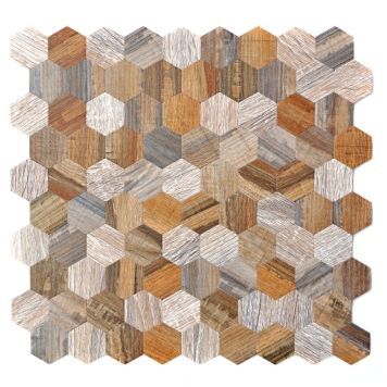 MOSAIK SJÄLVHÄFTANDE HEXAGON WOODSTYLE 29X28CM PRIS PER ARK