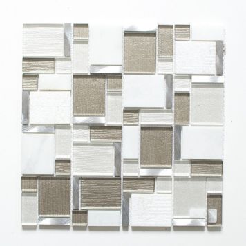 MOSAIK KRISTALL/STEN/METALL VIT/BEIGE 30X30CM PRIS PER ARK