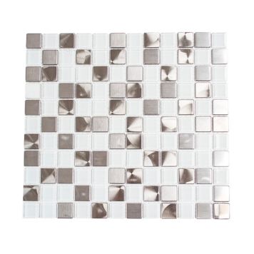 MOSAIK SQUARE CRYSTAL/STEEL MIX VIT 32,7X30,2CM PRIS PER ARK